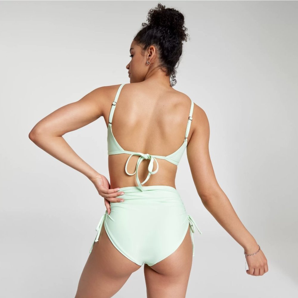 🌸 CALIA Bikini Tie Back Top XL - Ruched Side Tie High Rise Bottom XXL Pistachio - Picture 4 of 14